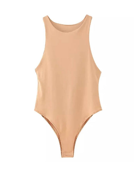 Sleeveless Scoop Neck Plain Bodysuit - BEYAZURA.COM