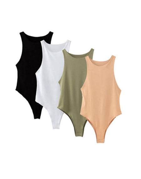 Sleeveless Scoop Neck Plain Bodysuit - BEYAZURA.COM