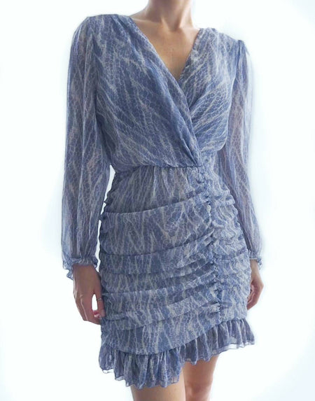 Snakeskin Print Ruched Skirt Dress - BEYAZURA.COM