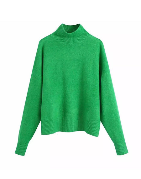 Soft Loose Knitted Turtleneck Pullover - BEYAZURA.COM