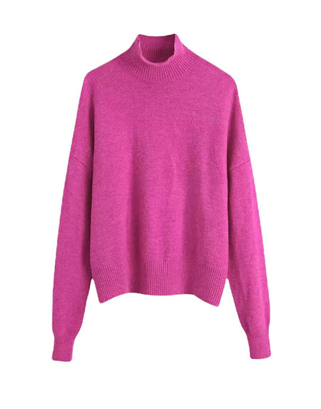 Soft Loose Knitted Turtleneck Pullover - BEYAZURA.COM