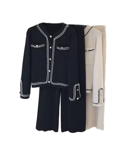 Soft Sweater Pants Set With Pearl Buttons - BEYAZURA.COM
