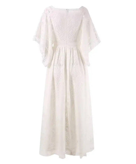 Square Neck Crochet Long Dress In White - BEYAZURA.COM