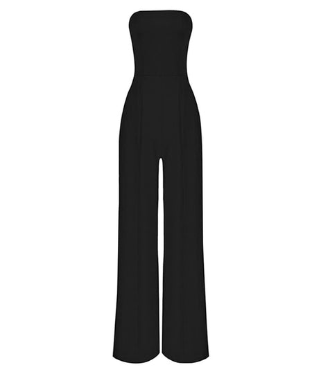 Strapless Wide Legged Jumpsuit in Black - BEYAZURA.COM