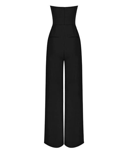 Strapless Wide Legged Jumpsuit in Black - BEYAZURA.COM