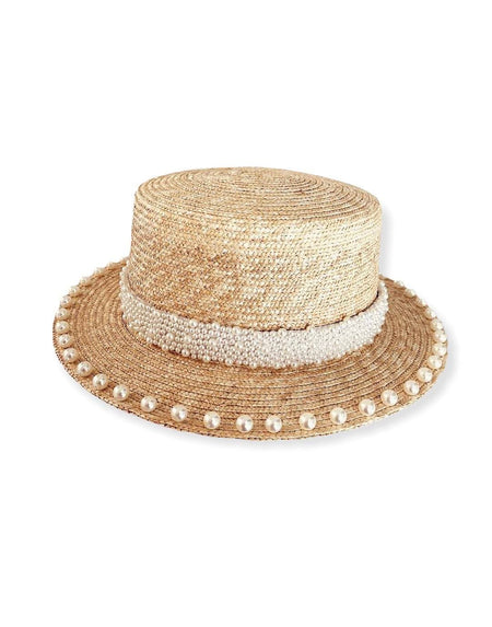 Straw Summer Hat With Pearl Decoration - BEYAZURA.COM