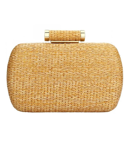Straw Woven Gold Trimmed Clutch Bag In Brown - BEYAZURA.COM