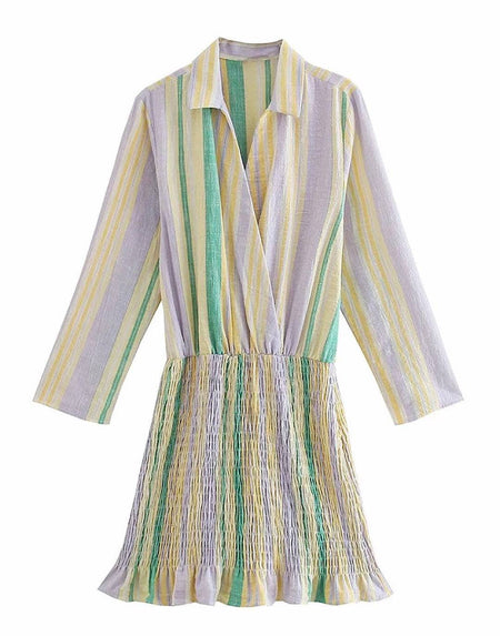 Stripe Knitted Multi Color Short Dress - BEYAZURA.COM