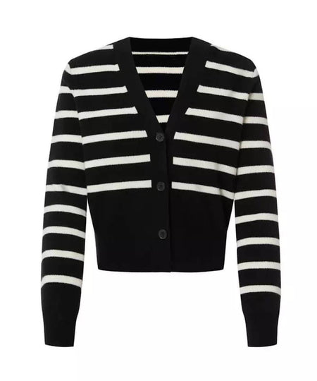 Striped Pattern Knit Cardigan In Black - BEYAZURA.COM