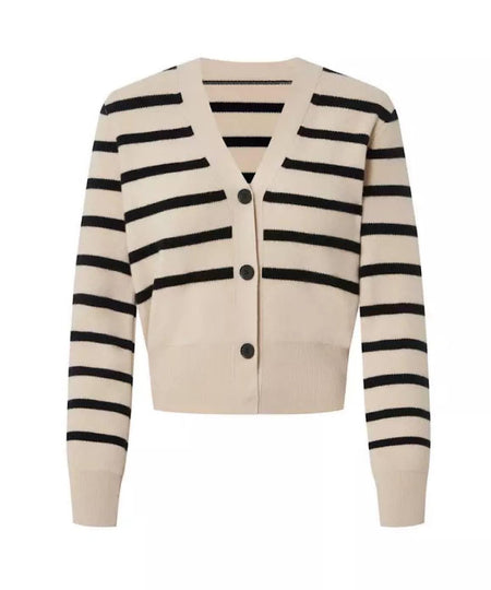 Striped Pattern Knit Cardigan In Black - BEYAZURA.COM