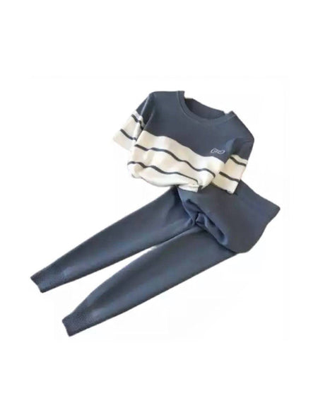 Striped Short Sleeve Top Pants Knit Set - BEYAZURA.COM