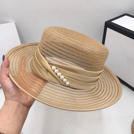 Summer Gold Organza Sun Hat - BEYAZURA.COM