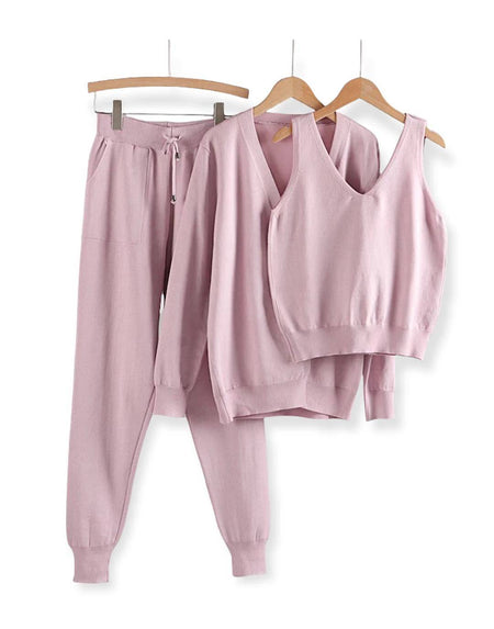 Three Piece Camisole Cardigan Trousers Set - BEYAZURA.COM