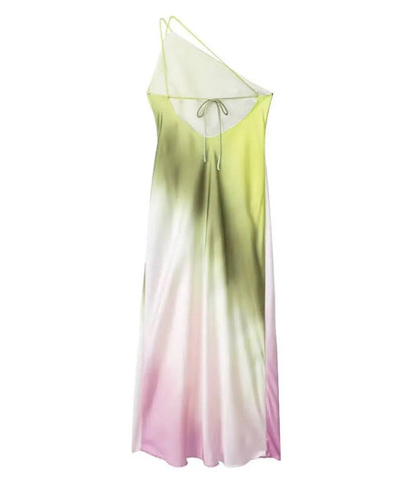 Tie Dye Asymmetrical Strapped Satin Dress - BEYAZURA.COM