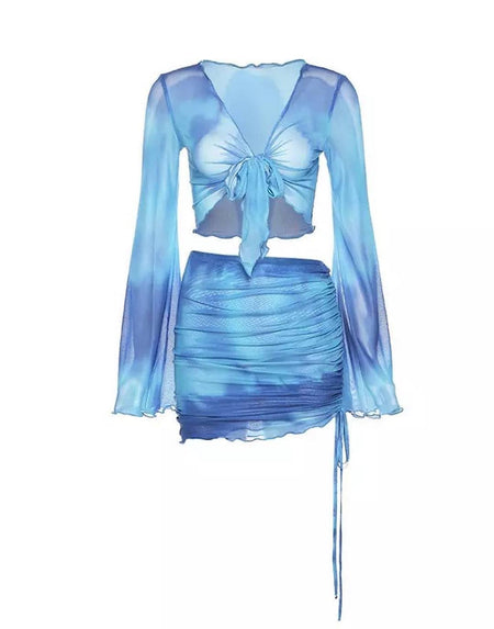Tie Dye Blue Sheer Bikini Cover Up Set - BEYAZURA.COM
