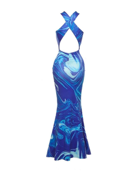 Tie Dye Cut Out Bodycon Long Dress - BEYAZURA.COM