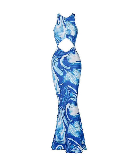 Tie Dye Cut Out Bodycon Long Dress - BEYAZURA.COM