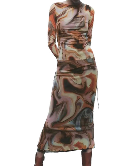 Tie Dye Mid Calf Bodycon Mesh Skirt Set - BEYAZURA.COM