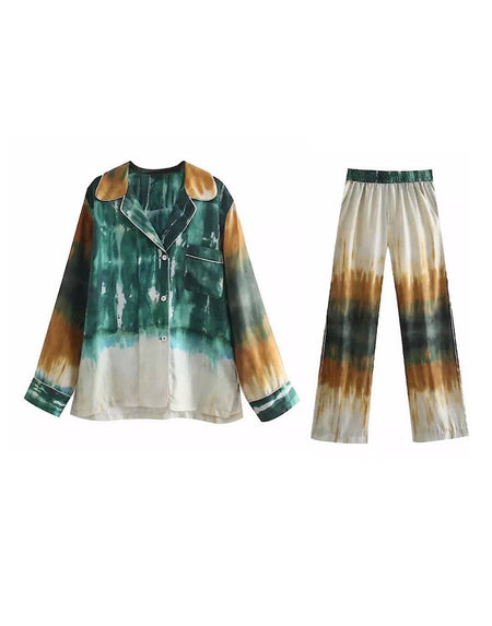 Tie Dye Silky Shirt And Pants Set - BEYAZURA.COM