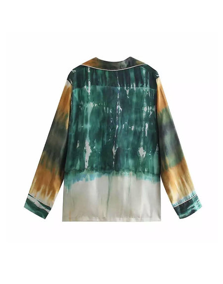 Tie Dye Silky Shirt in Green - BEYAZURA.COM