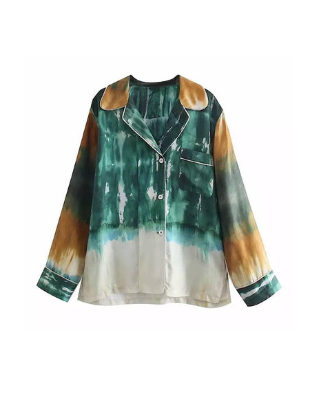 Tie Dye Silky Shirt in Green - BEYAZURA.COM