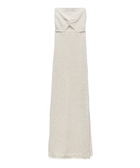 Tube Strapless Top Knitted Mesh Dress In Beige - BEYAZURA.COM