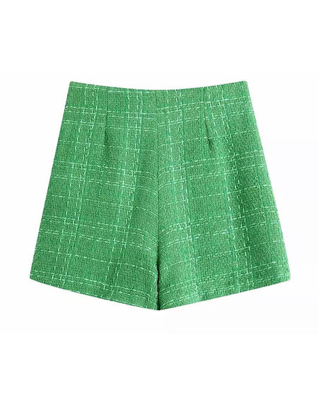 Tweed Knit Shorts In Green - BEYAZURA.COM