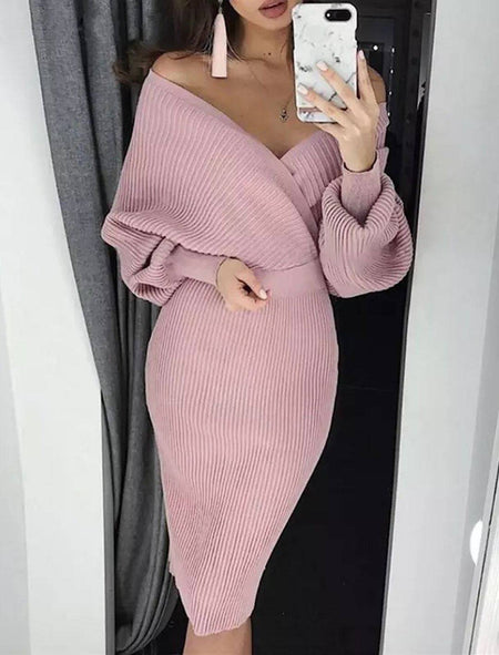 Two Piece Knit Rib Bodycon Midi Dress - BEYAZURA.COM