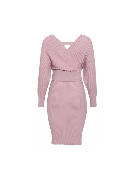 Two Piece Knit Rib Bodycon Midi Dress - BEYAZURA.COM