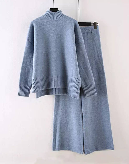 Two Piece Knit Soft Turtleneck Top Pants Set - BEYAZURA.COM