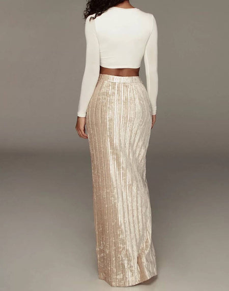 Velvet High Slit Long Skirt - BEYAZURA.COM