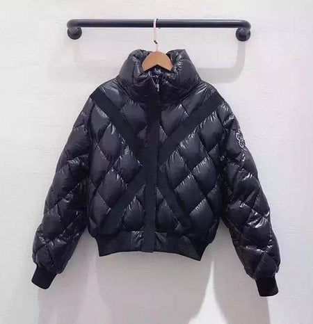 Warm White Duck Down Geometric Pattern Coat - BEYAZURA.COM