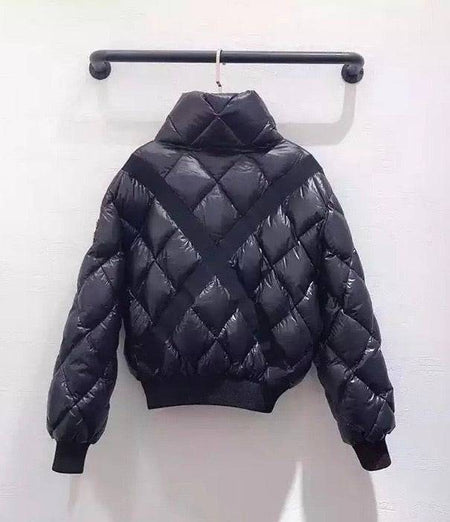 Warm White Duck Down Geometric Pattern Coat - BEYAZURA.COM