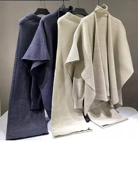 Wide Leg Pants Shawled Top Knit Three Piece Set - BEYAZURA.COM