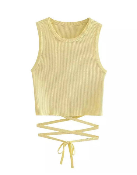 Yellow Rib Knit Cropped Top - BEYAZURA.COM