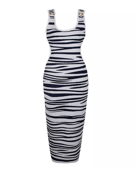 Zebra Print Cutout Long Knit Dress - BEYAZURA.COM