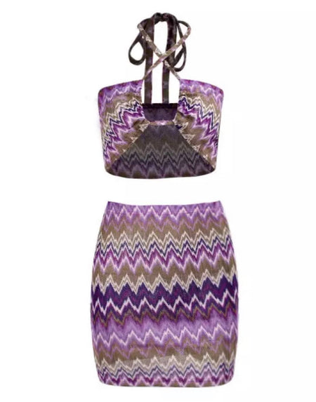 Zig Zag Bra Top Skirt Coord Set - BEYAZURA.COM