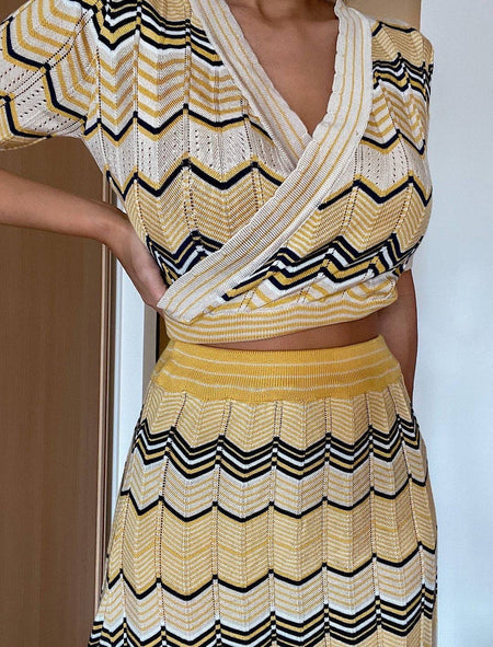 Zig Zag Pattern Knitted Skirt Top Set - BEYAZURA.COM