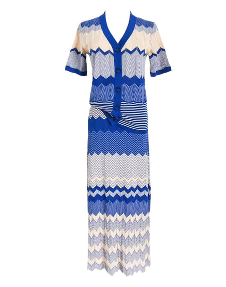 Zig Zag Skirt And Shirt Knit Set - BEYAZURA.COM