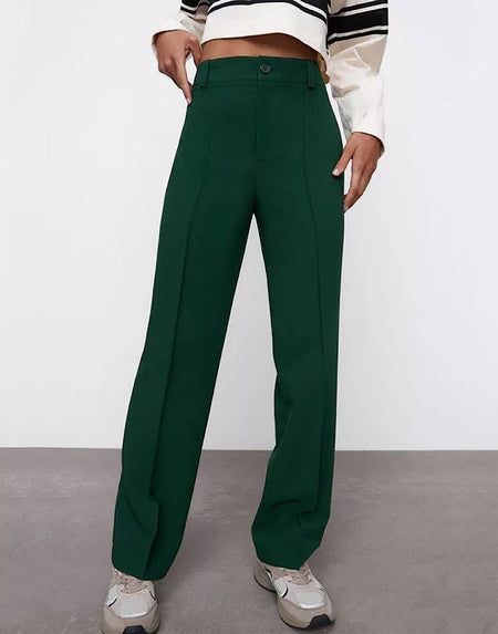 High Waisted Straight Cut Pants - Beyazura.com
