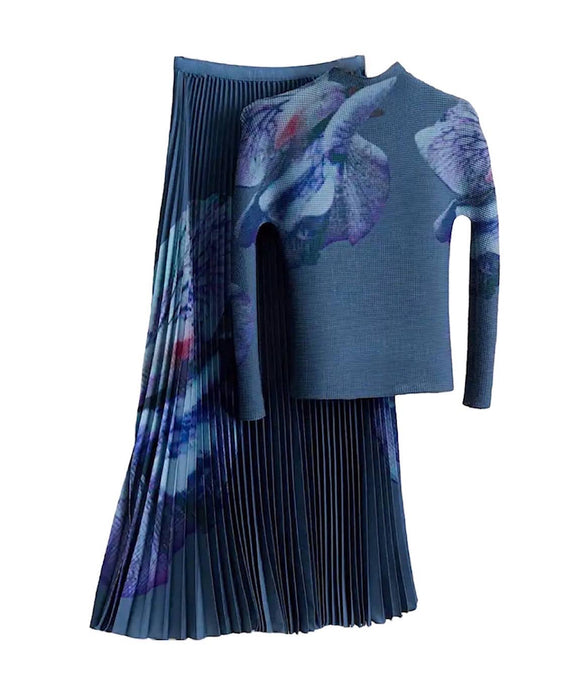 Printed Long Sleeve With Long Skirt Set - BEYAZURA.COM