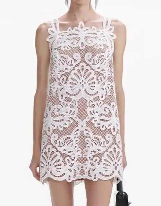 White Crochet Short Summer Dress
