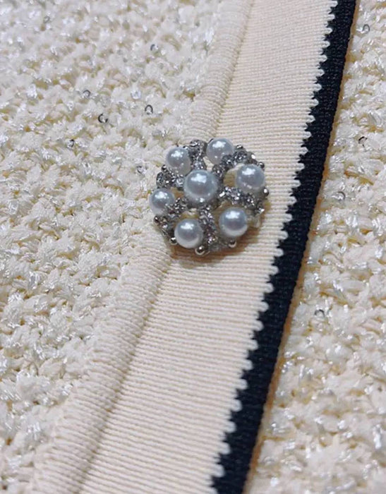 Pearl Button Short Knit Dress With Long Sleeves - BEYAZURA.COM