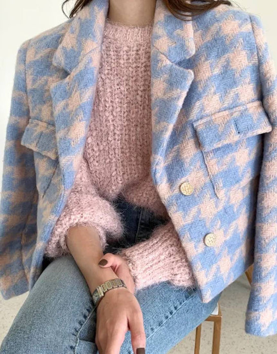 Blue And Pink Tweed Jacket - BEYAZURA.COM