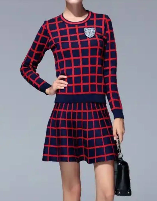 Blue Checkers Top And Skirt Set