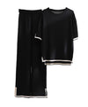 Scoop Neck And Cropped Pants Knit Loungewear Set In Black - BEYAZURA.COM