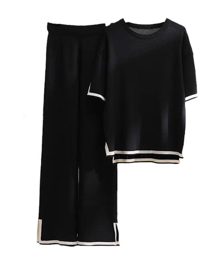 Imbry Women's Summer Co Ord Sets 2 Piece Outfit Short Sleeve Crop Top Wide  Leg Trousers Loungewear(S,Black) : : Clothing, Shoes & Accessories