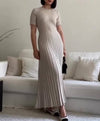 Short Sleeve Knitted Long Maxi Dress In Black - BEYAZURA.COM