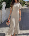 Short Sleeve Knitted Long Maxi Dress In Beige - BEYAZURA.COM