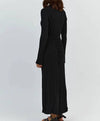 Long Sleeve Knitted Long Maxi Dress In Black - BEYAZURA.COM